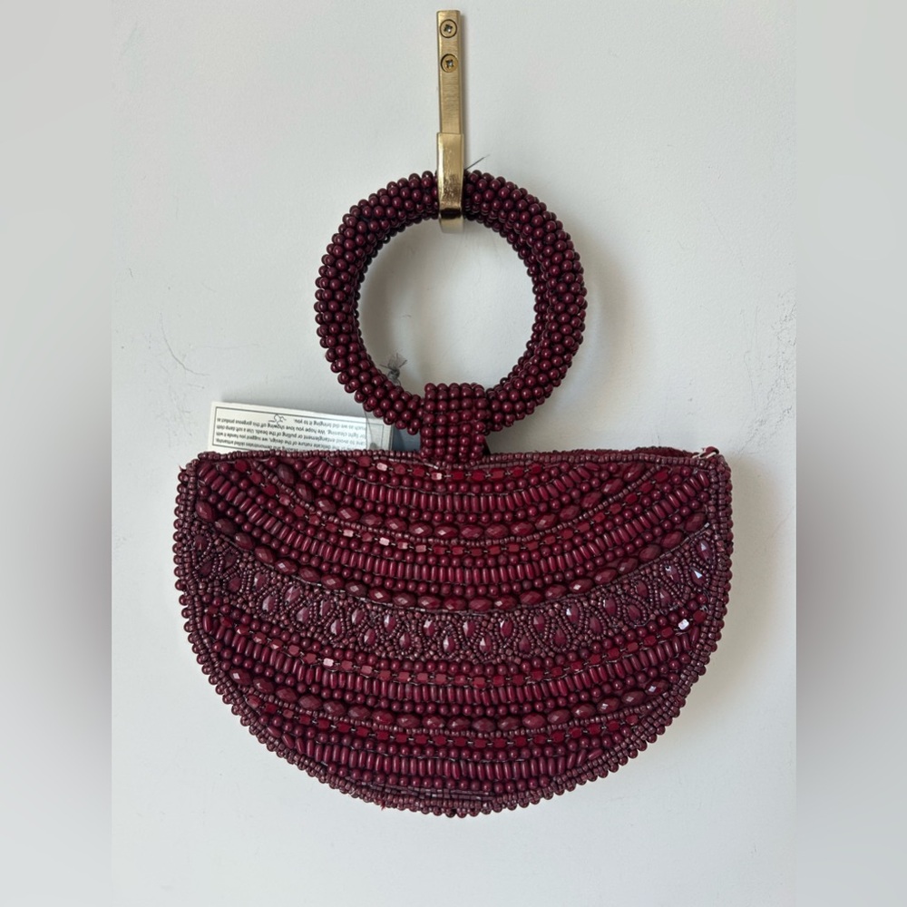 Viral Beaded Burgundy Half circle crossbody bag - Picture 4 of 4